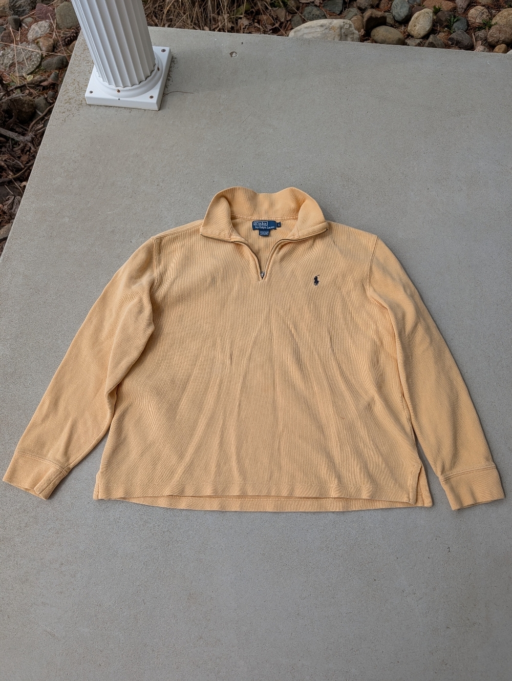 Vintage Ralph Lauren Polo Mens Cotton Knit Quarter Zip Sweater Butter Yellow